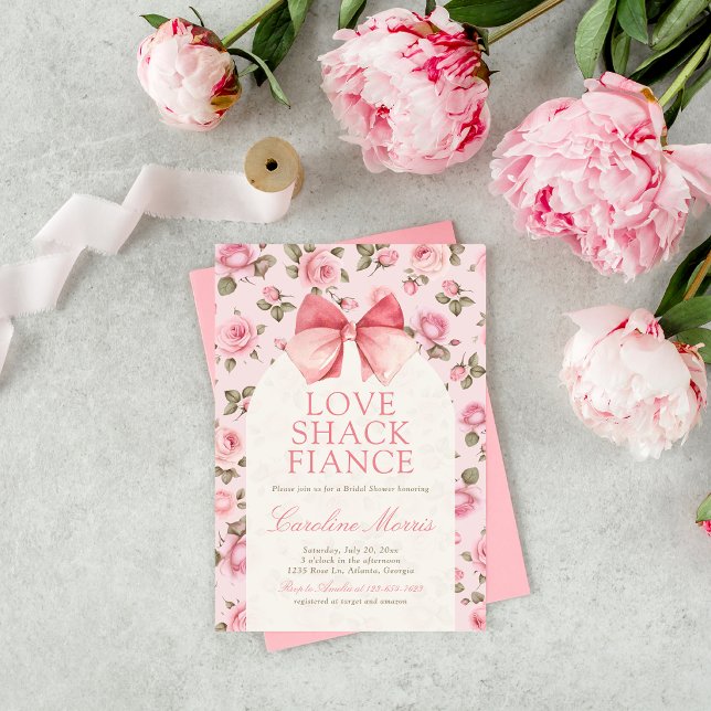 Kärlek Shack Fiance Rosa Flowers Möhippa Inbjudningar (Skapare uppladdad)