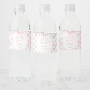 Kärlek Shack Rosa Bow Girl Baby Shower Vattenflaskor Etikett