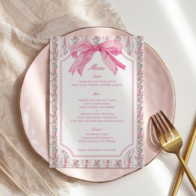 Kärlek Shack Vintage Blommigt Rosa Bow Party Meny (Skapare uppladdad)