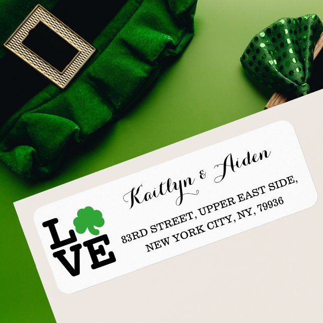 Kärlek Shamrock Irish Klöver Anpassningsbar St pat Returadress Etikett (Love Shamrock Irish Clover Custom St Patricks Day Label)