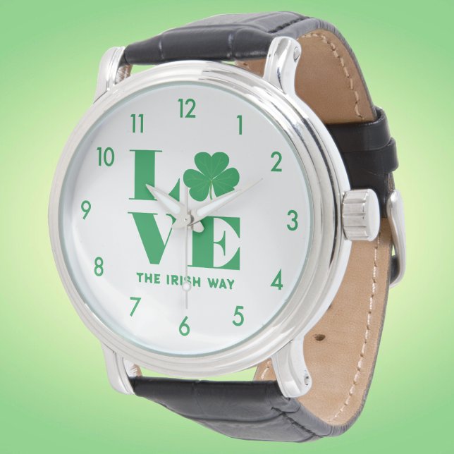 Kärlek Shamrock Klöver Irish Anpassningsbar Text G Armbandsur (Skapare uppladdad)