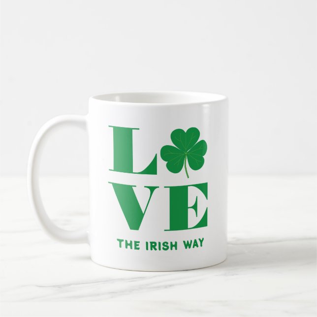 Kärlek Shamrock Klöver Irish Anpassningsbar Text G Kaffemugg (Vänster)