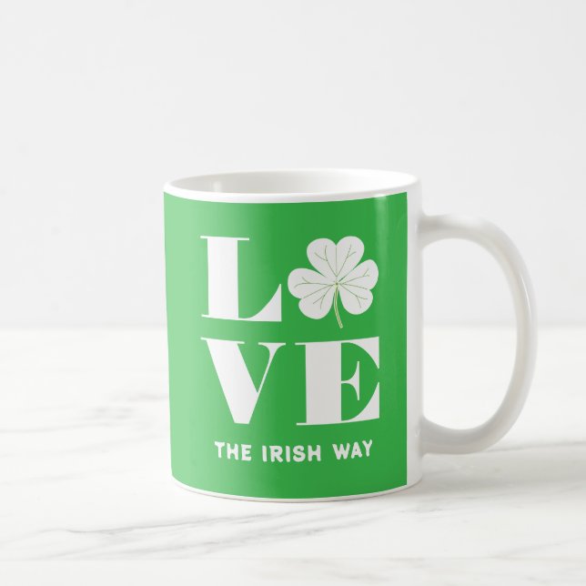 Kärlek Shamrock Klöver Irish Grönt White Anpassnin Kaffemugg (Höger)