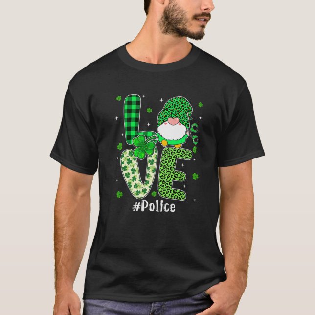 KÄRLEK Shamrock Leopard Pset St Pattys Day Police  T Shirt (Framsida)