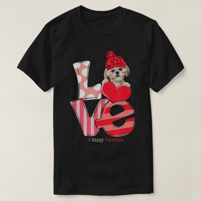KÄRLEK Shih Tzu Hund Alla hjärtans dag 2021 Funny  T Shirt (Design framsida)