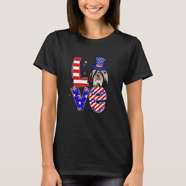 Kärlek Shih Tzu Patriotic 4:e juli T Shirt (Framsida)