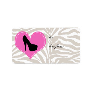Kärlek Shoes Label Sticker Zebra High Heel Shoe Adressetikett