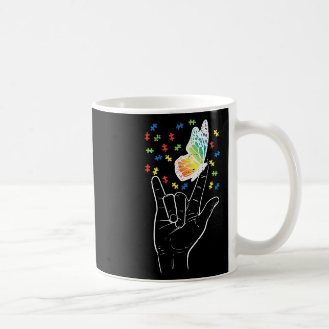 Kärlek Sign Butterfly Puzzle Autism Awareness Sped Kaffemugg (Höger)
