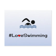 Kärlek simmande piktogram blek blått vykort