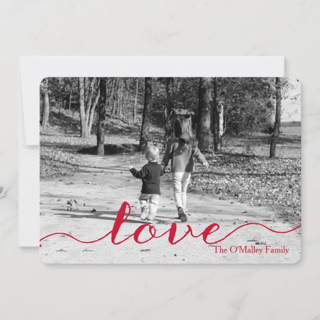 Kärlek | Simple Red Script Photo Valentine Day Julkort (Framsida)