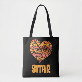 Kärlek Sitar Orange Mandala Heart Indian Music Tygkasse