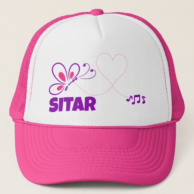 Kärlek Sitar Rosa Lila Fjäril Hjarta Keps (Framsida)