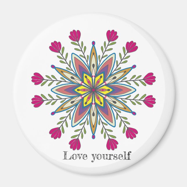 Kärlek själv Mandala Flowers Magnet (Framsidan)