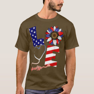 Kärlek sjukförsäkring 4:e juli Amerikanska Flagga T Shirt