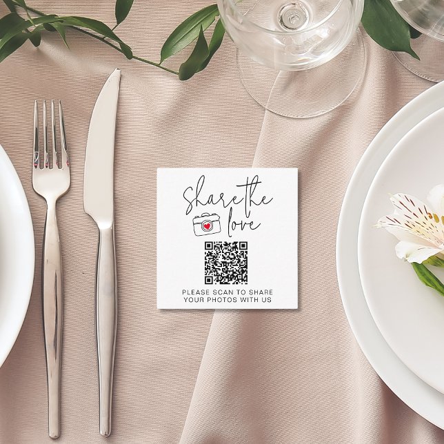  Kärlek-skanningens QR-kod Bröllop Bord Tilläggskort (Share The Love Scan QR Code Wedding Table Enclosure Card
)
