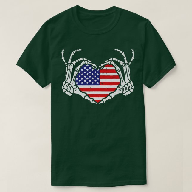 Kärlek Skeleton Hand Heart US American Flagga InBe T Shirt (Design framsida)