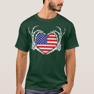 Kärlek Skeleton Hand Heart US American Flagga InBe T Shirt