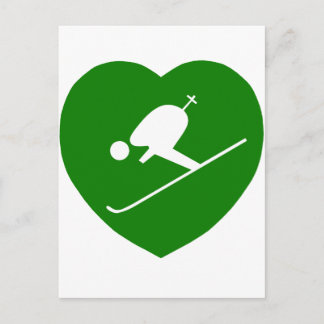Kärlek Skiing Grönt Heart Vykort