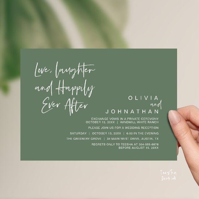Kärlek, skratt och lyckligtvis allt efter, modern inbjudningar (Love, Laughter and Happily Ever After, Modern Boho Wedding Invites Card PDF Sage Green)