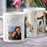 Kärlek-skript - 5 fotokollage på Grått White Marbl Kaffemugg<br><div class="desc">Snyggt kaffe mugg som du kan anpassa med 5 av dina favoritfoton. Mallen är konfigurerad så att du kan lägga till dina foton från lämnat till höger. Dina foton ställs in mot en modern vattenfärgsmarmor i grått och vitt, med en elegantens geometriska utformning i grått och koral. Ordalydelsen lyder helt...</div>