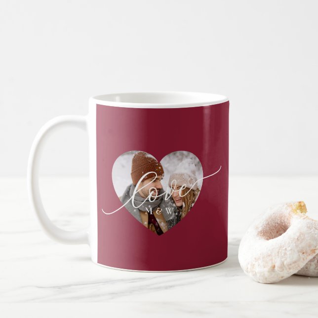 Kärlek Skript Hjärta Foto Rött Kaffemugg (Med munk)
