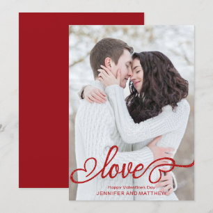 Kärlek-skriptfoto för elegant Valentines Day Julkort