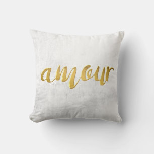 Kärlek - Skriv ut Brev-guldfärgetypografi för Kudde