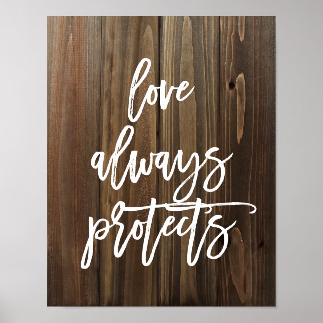 Kärlek skyddar alltid mot Faux Wood | POSTER (Framsidan)