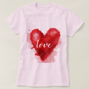 Kärlek slogan Röd vattenfärgshjärtvalentin T Shirt