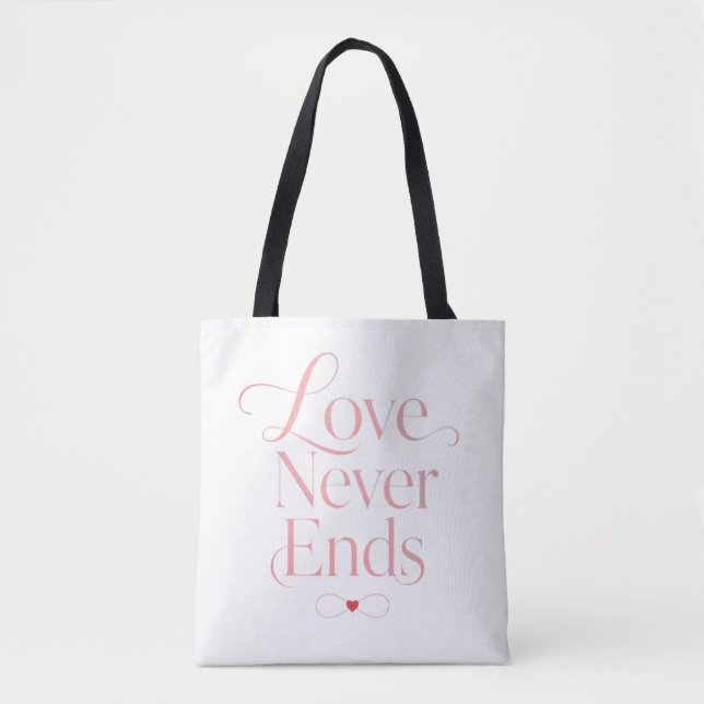 Kärlek Slutar Aldrig Rose Gold Typografi Tygkasse (Framsida)