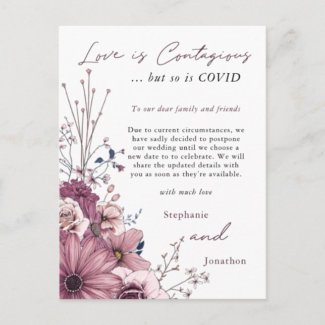 Kärlek Smittsam Bröllop Uppfyllande Rosa Lila Blom Meddelande Vykort (Framsida)