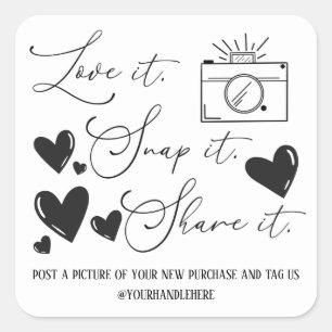 Kärlek Snap Camera Hearts-skript Etsy Business Fyrkantigt Klistermärke