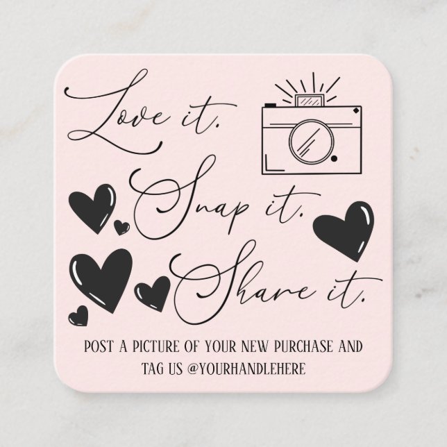 Kärlek Snap  Camera Hearts-skript Etsy Business Fyrkantigt Visitkort (Framsida)