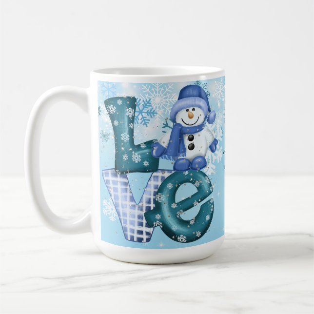 Kärlek Snögubbe Mugg med Snöflingor (Vänster)