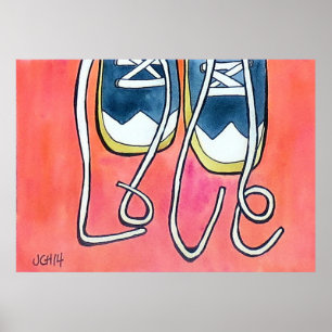 Kärlek Snöre vattenfärgsfärg Shoe- och Shoelace-må Poster