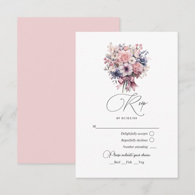 Kärlek Snygg Rosa Slinga och Pastell Bouquet Bröll OSA Kort (Fram/baksida)
