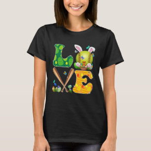 Kärlek Softball Boll & Fladdermus Bunny Öron Påsk T Shirt