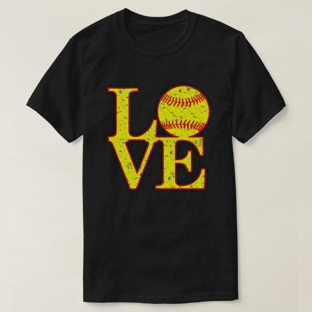 Kärlek Softball Distress Digital Art T Shirt (Design framsida)