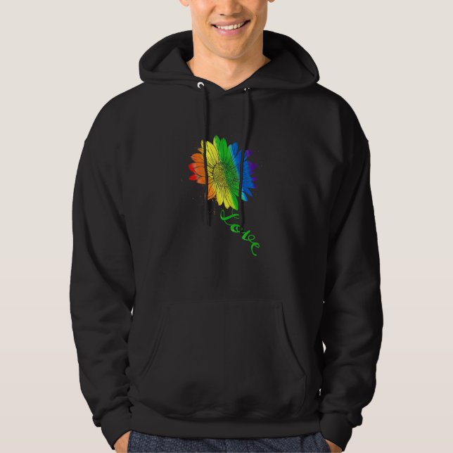 Kärlek Solros Blommigt Lgbtq Rainbow Flagga Gay pr Hoodie (Framsida)