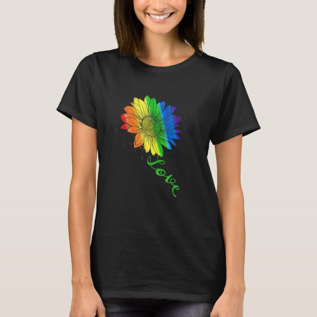 Kärlek Solros Blommigt Lgbtq Rainbow Flagga Gay pr T Shirt (Framsida)