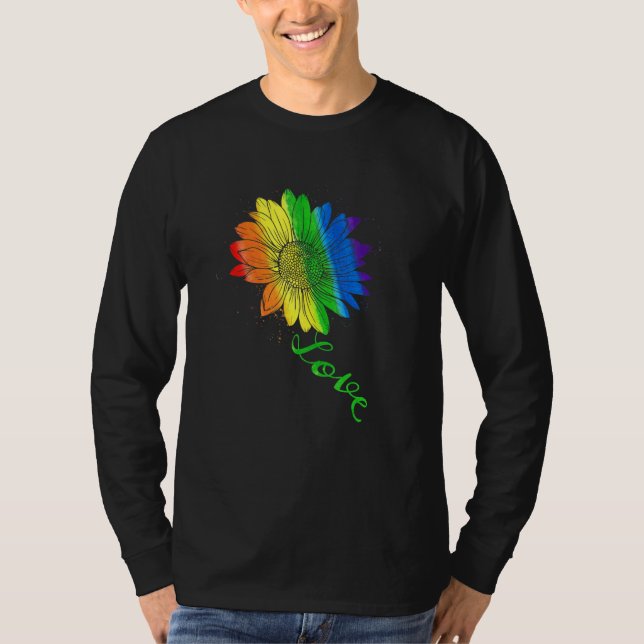 Kärlek Solros Blommigt Lgbtq Rainbow Flagga Gay pr T Shirt (Framsida)