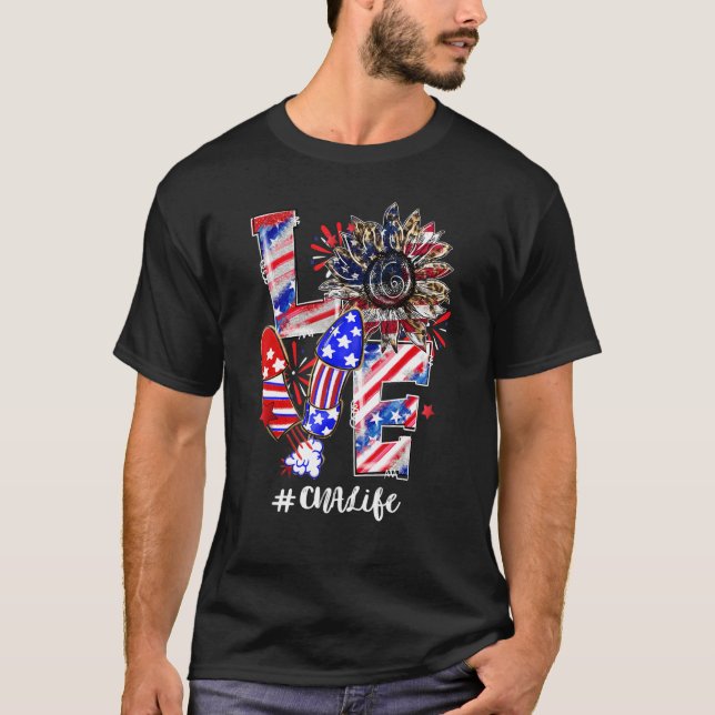 Kärlek Solros Leopard Fireworks kan leva 4:e av J T Shirt (Framsida)