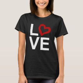 KÄRLEK som är svartvit med röd skissad hjärta Tee Shirt