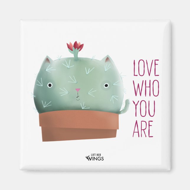 Kärlek som du är Cactus Cat - Square Magnet (Framsidan)