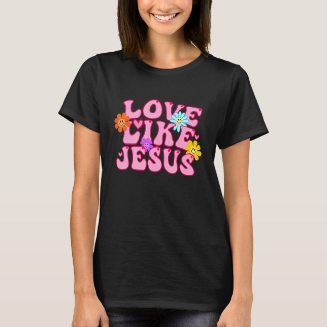 Kärlek som Jesus Lycklig Ansikte Preppy Aestthetic T Shirt (Framsida)
