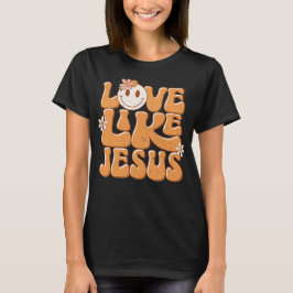 Kärlek som Jesus, Orange Retro Lycklig Ansikte kri T Shirt