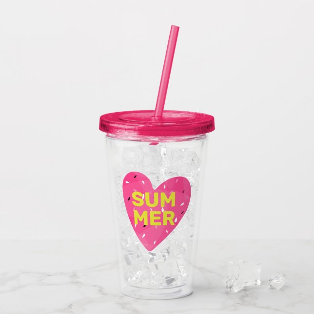 Kärlek Sommar Vattenmelon Hjärtfrö Logo Rosa Take Away Mugg (Baksida Ice)