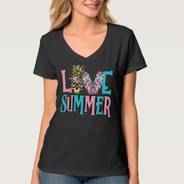 Kärlek sommaranas skull Watermelon Fru T Shirt (Framsida)