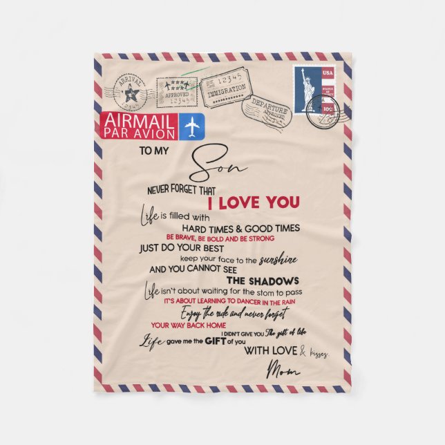 Kärlek Son| För min son glömmer aldrig att jag Kär Fleecefilt (Framsidan)