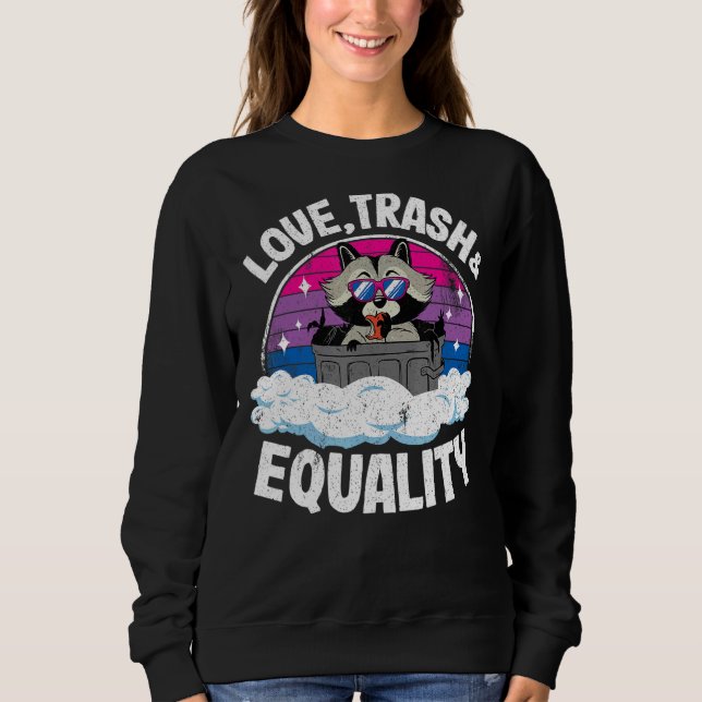 Kärlek Sopor & Equality Raccoon Rainbow Bisexual F T Shirt (Framsida)